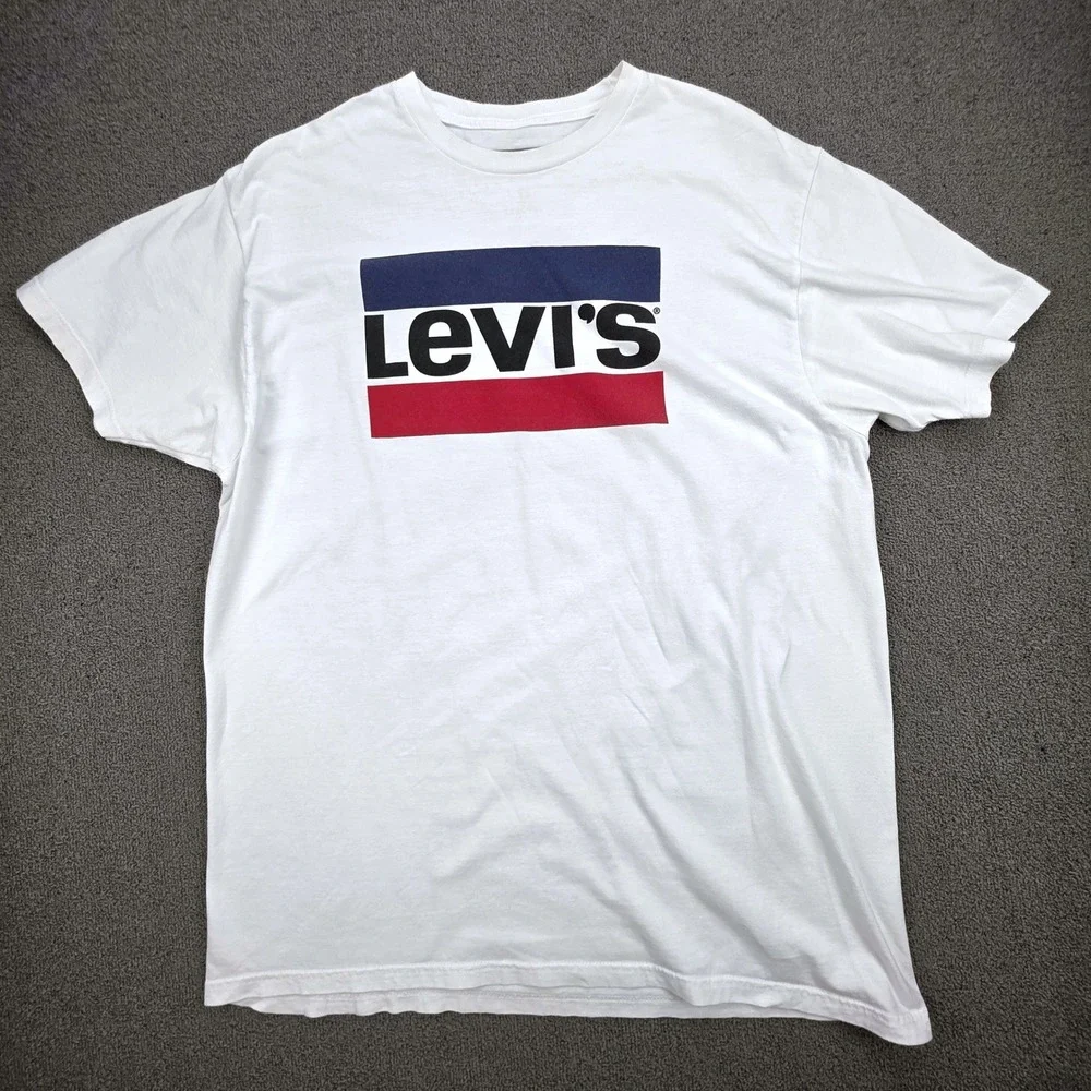 Levi's Sport‎ Logo Graphic T-Shirt Mens White Classic Casual Cotton Tee XL